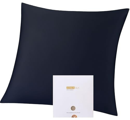 ZIMASILK Seidenkissenbezug 80x80 cm aus 100% Maulbeerseide, Dunkelblau | Doppelseitiger 19 Momme Seiden-Kopfkissenbezug aus reiner Seide, für Haare und Haut, mit Reißverschluss, 1 Stück