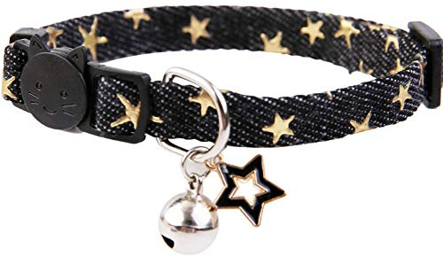 BoomBone Star Charm Studded Cat Collar Breakaway with Bell,Black Puppy Collars for Small Dogs