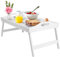 Vassoio da letto per la colazione, vassoio con gambe pieghevoli in legno, vassoio da cucina per letto, scrivania, computer portatile, snack colore bianco