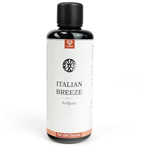 LoWell® 100ml Infuso per sauna Italian Breeze - L'infuso accessorio per sauna e bagno turco - Concentrato di oli essenziali per infusione per sauna - Limone, arancia