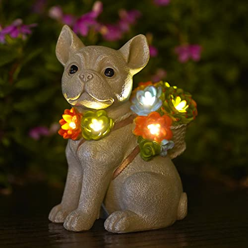 Goodeco Dog Statue Solar Garden Ornaments with Succulent 7 LED Lights | Outdoor Waterproof Resin Dog Figurines decoration for Home Yard Patio Lawn Dog, Gifts for Women/Dog lovers/Mum 19.5cm