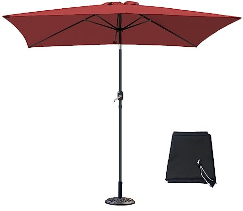 Green Bay 2x3m Wine Parasols Sun Shade Umbrella with Crank Handle + Parasol Base & Cover