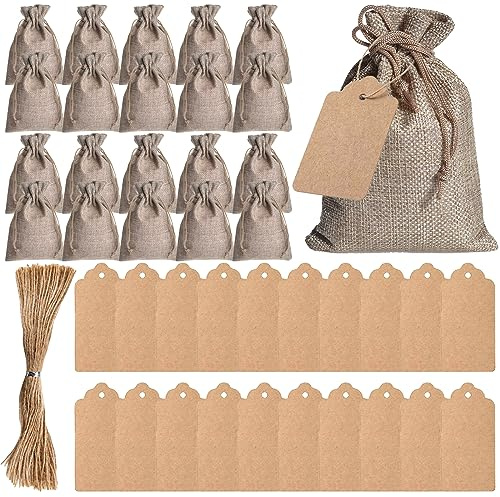 DKDDSSS 20 Pcs Bolsas de Yute, Bolsitas de Tela Saco Bolsas Yute, Bolsas de Regalo, Bolsa de Arpillera de Lino, Bolsas Transpirables con Cordón, para Regalos de Boda, Navidad, Fiesta, 13 x 18 CM