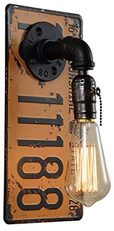 Yenisai applique murale vintage industriel retro plaque d’immatriculation pipe à eau applique murale fer avec interrupteur à fermeture éclair vintage restaurant lumière café escalier passerelle H30cm