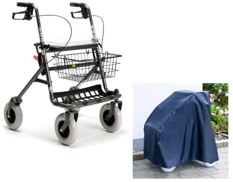 FabaCare Rollator 286i mit Schutzhülle, Standardrollator mit Vollausstattung, Gehhilfe faltbar und leicht mit Sitz, Farbe Carbon