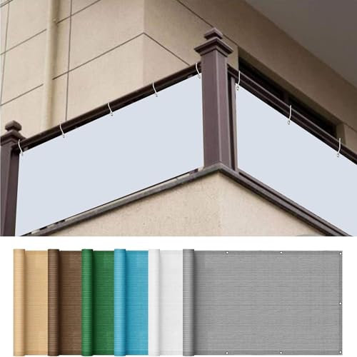 Balkon Sichtschutz Balkonumspannungen 60 x 500 cm Blickdichte Windschutz Privatsphäre Balkonblende Sichtschutzmatte mit Ösen, Kabelbinder für Balkon Garten, Weiß