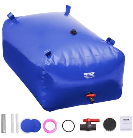 VEVOR 400L/105.7 Gallon Water Storage Bladder, RV Water Tank, 1000D Blue PVC Collapsible Water Storage Containers, Large Capacity Soft Water Bag, Portable Water Bladder, Fire Prevention, Camping