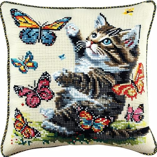 kitphoenix Kissen Knüpfen Set Erwachsene Tier Katze 3D Handgemachte Geschenke Knüpfteppich für Kinder und Erwachsene Knüpfset 43cm X 43cm