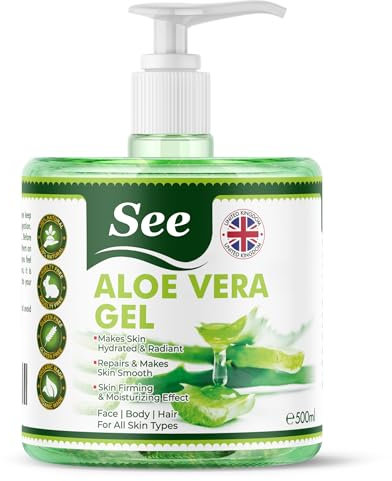 Organic Aloe Vera Gel for Face, Hair and Body - 99.75% Pure, Natural Soothing Hydrating Moisturiser Aloe Gel Rich in Vitamins - Great as After Sun Lotion for All Skin Types (500 ml).