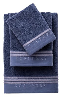 Scalpers Set Toallas baño (tocador 30x50cm + Manos 50x90cm + baño 70x140cm) 450GSM en algodón Azul con Gris Home