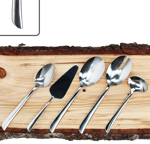 MamboCat Twist Lot de 5 couverts - 1 pelle à tarte, 2 couverts à salade, cuillères de service et cuillères à sauce - Accessoires de couverts - Design doux et arrondi - Acier inoxydable 18/10