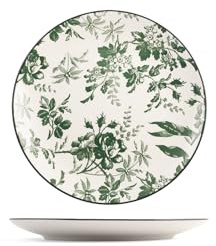 H&H, Set 6 Piatti Frutta Margaret in Porcellana Decorata Verde – Bordo Nero – Diametro 19 cm, Adatti per Lavastoviglie e Microonde