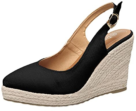 Generico Sandali Classici Da Donna In Juta Leggere Estivi Espadrillas Tacco a Zeppa Punta Chiusa Comode Sandals Regolabile Spiaggia Sandalo Traspirante Fibbia O Cinturini Alla Caviglia Scarpe Da Sera