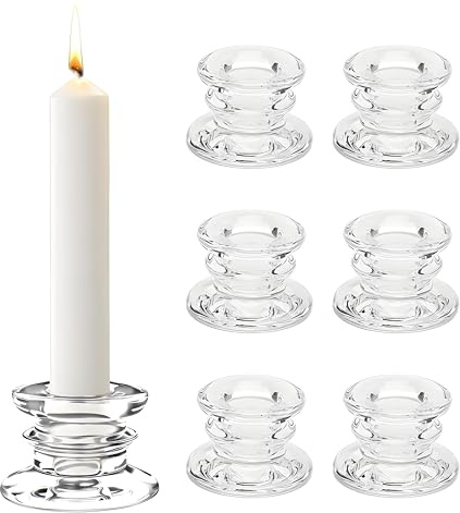 6 Stück Glas Kerzenhalter für Stabkerzen, Klein Stabkerzenhalter für Tischdeko Stabkerze, Klar Stabkerzenhalter für Party, Hochzeit, Geburtstag, Jubiläum,Wohn und Schlafzimmerdekoration