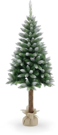 DAYRON - Árbol de Navidad Artificial Nevado de 150 cm con 260 Ramas Frondosas, Tronco Realista y Base de Yute Natural