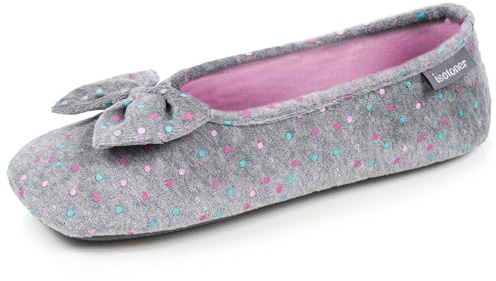 Isotoner - Zapatillas zapatillas de bailarinas para mujer, microterciopelo, suela ergonómica, espuma de memoria, EU,, Lunares Gris, 39/40 EU