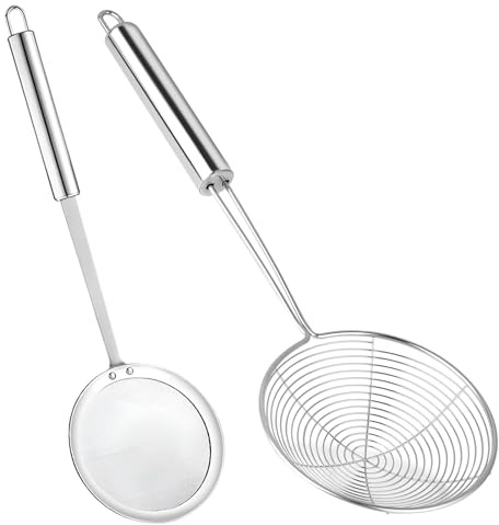 Galenecx 2 Piezas Espumadera, Espumadera Araña de Acero Inoxidable | Cuchara de Filtro con Mango Largo, Fina Espumaderas con Colador, cuchara de cocina, colador, para freír, cocinar al vapor