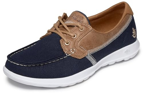 Skechers Women's Go Walk Lite Coral Boat Shoes, Navy Textile/ White Trim, 5.5 UK