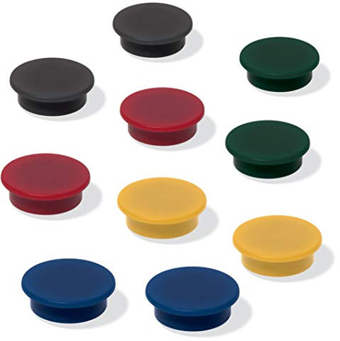 SIGEL MU197 Bunte Magnete für Whiteboard, Magnettafel, Kühlschrankmagnet, je 2x schwarz, rot, gelb, grün, blau, Ø 25 mm, 10 Stück