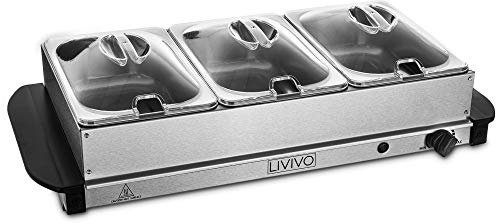 Fineway Electric Buffet Server 3 Tray - Food Hotplate Warmer - 3 Large Multicooker - Ideal For Barbecues