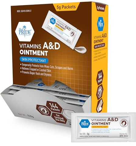 MED PRIDE Vitamins A&D Ointment Packets for Skin Relief -Vitamin A & D Skin Protectant Ointment, 5g Packets, 144-Count, for Body Chaffing, Diaper Rash, Cuts, Dry-Cracked Hands/Feet/Face