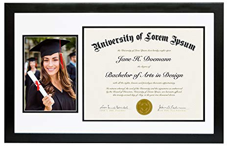 Americanflat 11x18 Diploma Frame with Shatter-Resistant Glass - Fits 8.5x11 Diplomas and 5x7 Pictures - Signature Collection - Engineered Wood Graduation Picture Frame for Wall Display - Black