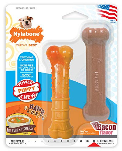 Nylabone Puppy Power Kauspielzeug für Welpen, robust, Rinderbrühe, Gemüse und Speck, klein, 2 Stück