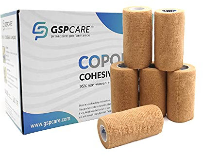 GSPCARE Cohesive Bandage Wrap, 6 Rolls Non-Woven Self Adhesive Bandage Wrap Strong Elastic Cohesive Tape 10cm X 4.5m, Vet Wrap Bandage Kinselogy Tape for Wrist Ankle Sprains Swelling (Skin Color)