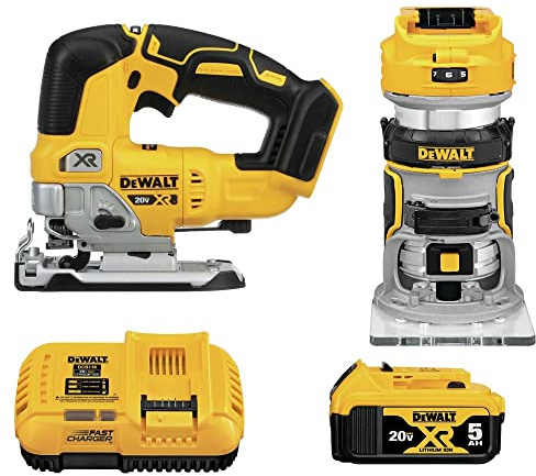 DEWALT 20V MAX Router Tool and Jig Saw, Cordless Woodworking 2-Tool Set with Battery and Charger (DCK201P1)