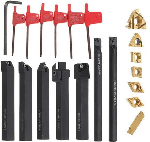 21 Pezzi Tornio Turning Tool Multifunzione Kit, Inserti Titolari Bar Alesatore per Utensili di Tornitura con Inserti in Carburo (12mm)