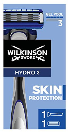 Wilkinson Sword Rasoio Wilkinson Sword Hydro 3 Skin Protection, Confezione con Manico + 1 Testina Trilama Montata, Rasoio per Uomo, Ideale per Pelli Sensibili