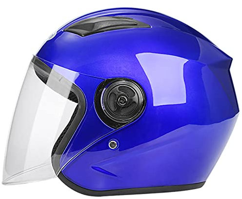 Casco Jet Moto Doppia Visiera Scooter Motorino Casco Protettivo Leggero Uomo e Donna per Motocicletta, Scooter, Moto Cross, Motorino - Omologato ECE,Blu