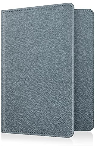 FINTIE Reisepass Impfpass Schutzhülle - Premium Kunstleder Reisepasshülle Travel Organizer mit RFID-Blockier für Kreditkarten, Ausweis, Reisedokumente Damen Herren, Blaugrau