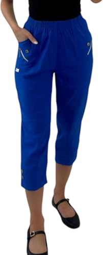 Crazy Fashion Mesdames Capri Trois Quarts Doux 3/4 Pantalons Dames Stretch Court Pull sur Taille Élastiquée Shorts Plus La Taille Pantalon D'été pour Femmes EUR (Royal Blue, 20)