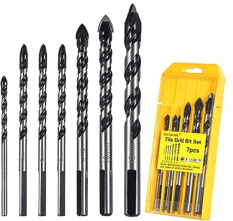 luwiscook 7PCS Tile Drill Bits Set 4/6/6/6/8/10/12mm, Masonry Drill Bit for Porcelain Ceramic Tile, Concrete, Brick Wall, Glass, Plastic, Cement and Wood, Industrial Strength Carbide Drill Bits Set