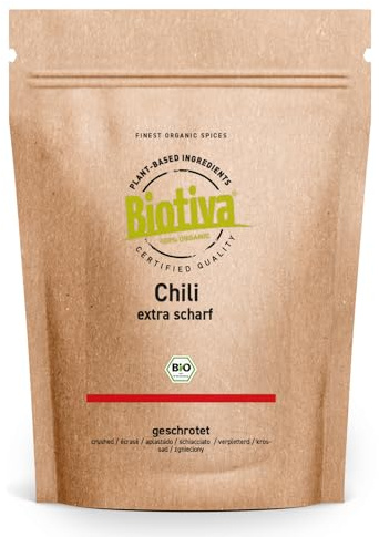 Biotiva Chili pimienta de Cayena molido orgánico 250 g - polvo molido fino (Cayena, Capsicum frutescens) - chile en polvo ardientemente picante - llenado en Alemania