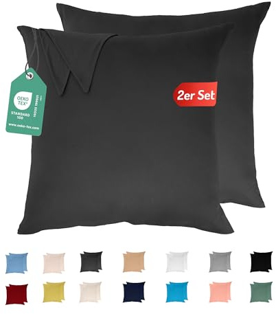 Livessa 2er Set Kissenbezug 80x80 aus%100 Baumwolle Jersey Stoff - Verdeckter Reißverschluss, Kopfkissenbezug 80x80 cm, Kissenhülle, Ultra weich und atmungsaktiv, Oeko-Tex Zertifiziert