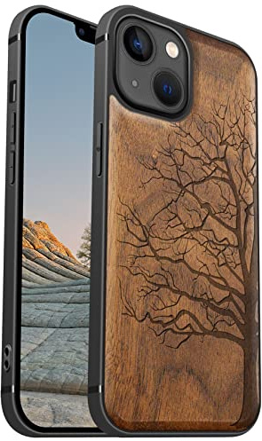 Carveit Magnetisch Hülle für iPhone 13 [Elegante Walnuss] [Weich TPU Stoßstange] Stoßfeste Handyhülle Kompatibel mit 13 Magsafe Hülle Holz （Ewiger Baum） | Holz Cover kompatibel MagSafe Silikon Stoßfeste Case, Magnetisch Hull für iPhone 13 Handyhulle