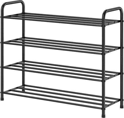 FANHAO Scarpiera Potenziata in Acciaio Inossidabile a 4 Livelli, Organizer Scarpe Ripiano per Scarpe di 12-16 Paia di Scarpe, per Soggiorno, Guardaroba e Corridoio, 68 x 26 x 65 cm (Nero opaco)