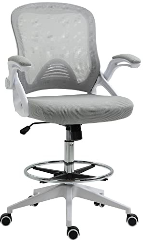 Vinsetto Fauteuil de Bureau Chaise de Bureau Assise Debout Hauteur réglable Repose-Pieds accoudoir Rabattable pivotant 360° Maille Respirante dim. 64L x 60l x 106-126H cm Gris et Blanc