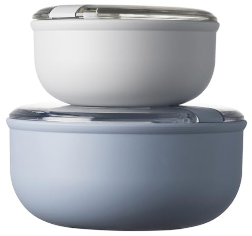 omada Design - Lot de 2 récipients alimentaires ronds hermétiques de 0,75 L et 1,8 L, boîte à lunch avec couvercle transparent - Ligne Pull Box