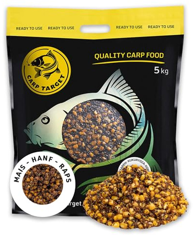 Carp Target Gekochter Mais Hanf Raps Particle - Angelfertig Mix - Fertiger Fisch Grundfutter - Lockfutter - Groundbait - Karpfenfutter Angeln - Anfüttern (5.00, Kilogramm)