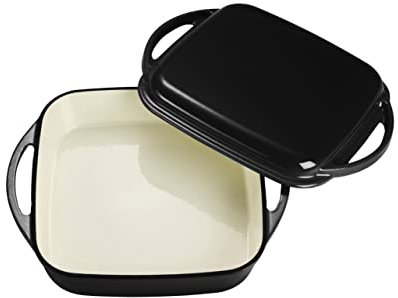 ECHTWERK Universalbräter und Pfanne 2-in-1 Set, Gusseisen Auflaufform mit Deckel, Gusseisentopf mit Emaille-Beschichtung, Für Backöfen, Grill & Induktion geeignet, Schwarz, 1,5 L, Ø 24,6 cm