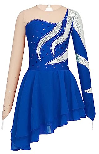 MSemis Vestido de Patinaje Artistico Hielo para Niña Leotardos de Danza Azul Oscuro 9-10 años