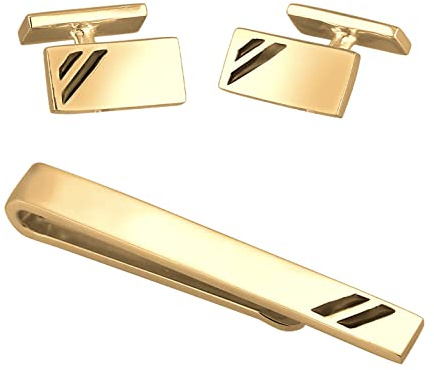 Kuzzoi Manschettenknöpfe & Krawattennadel für Herren im goldenen Design, Herren Accessoire Set aus 925 Sterling Silber vergoldet mit Emaille Details, Männer Geschenk für Hochzeit und Geburtstag