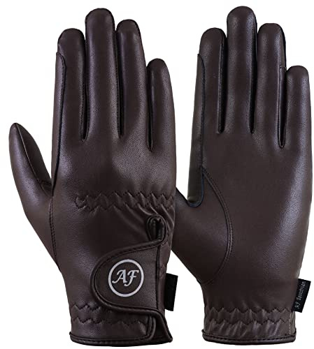 AF EQUESTRIAN Ladies Horse Riding Gloves Equestrian Sereno Synthetic Leather Gloves Brown (Medium)