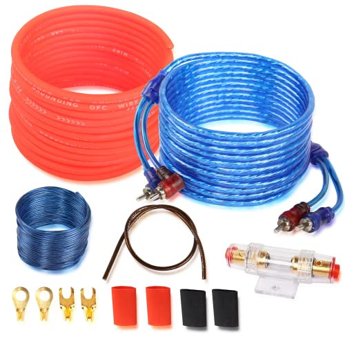 Kfz Verstärker Kabelsatz Auto Audio Verdrahtung Kit Verstärker Kabel Kit 1500 Watt Auto Stereo Subwoofer Installation mit Sicherung für Auto LKW Motorrad 10 Gauge Amp