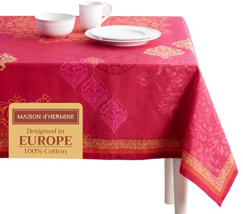 Maison d'Hermine Tischdecke, Rechteckig, 100% Baumwolle (180 cm x 140 cm) | Wiederverwendbar, für den täglichen Gebrauch, zum Essen, für Partys Thanksgiving und Weihnachten - Versailles