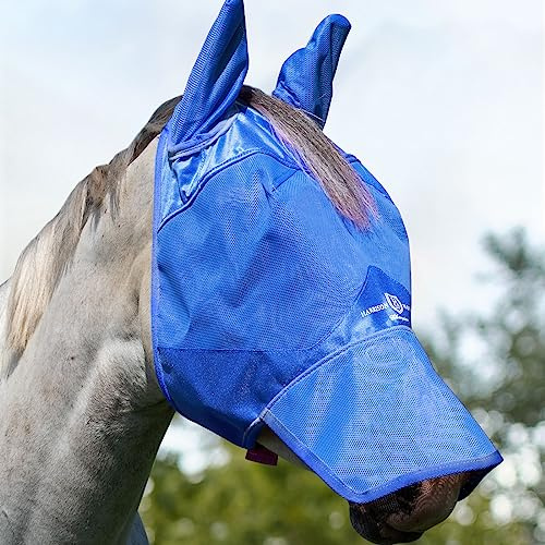 Harrison Howard Horse Fly Mask Long Nose with Ears Signature Blue Warmblood Extra Large