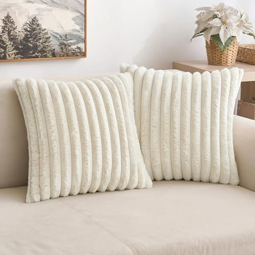 MIULEE Lot de 2 Housses de Coussin Noël en Velours Super Doux en Fausse Fourrure Moderne Housse de Coussin Confortable et Lavable Décorative pour Le Salon la Chambre et Le Canapé 40 x 40 cm Blanc Pur